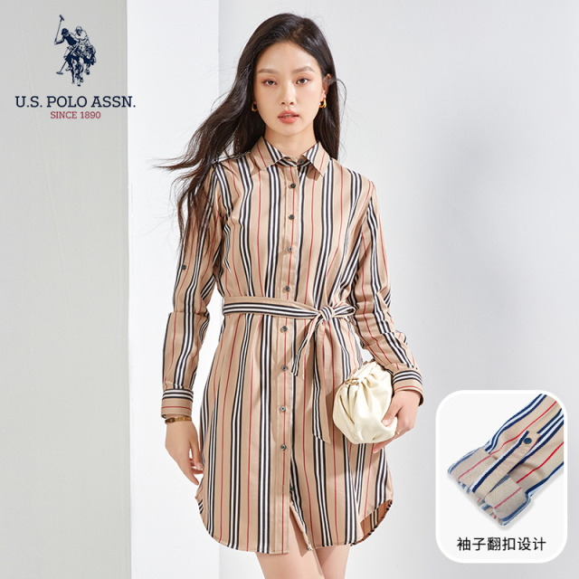 9076416.【直降40元，一口价59.9元】USPOLOASSN女款时尚条纹长袖衬衫裙